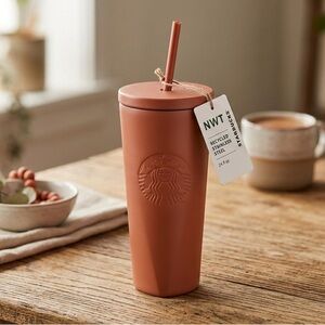 NWT Starbucks 2024 Terracotta Recycled Stainless Steel Triangle Tumbler 24oz Cup